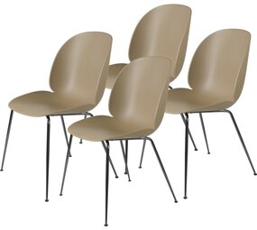 Gubi Sedia da pranzo Beetle | Base marrone ciottolo non imbottita e base cromata nera, set di 4 Gubi Sedia da pranzo Beetle | Base marrone ciottolo non imbottita e base cromata nera, set di 4