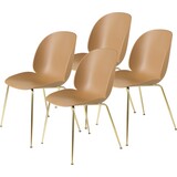 Gubi Beetle Dining Chair | Un-Upholstered Amber Brown & Brass Semi Matt Base, Set of 4 Gubi Beetle Dining Chair | Un-Upholstered Amber Brown & Brass Semi Matt Base, Set of 4
