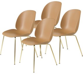 Gubi Chaise de salle à manger Beetle | Base semi-mate non rembourrée marron ambre et laiton, lot de 4 Gubi Chaise de salle à manger Beetle | Base semi-mate non rembourrée marron ambre et laiton, lot de 4