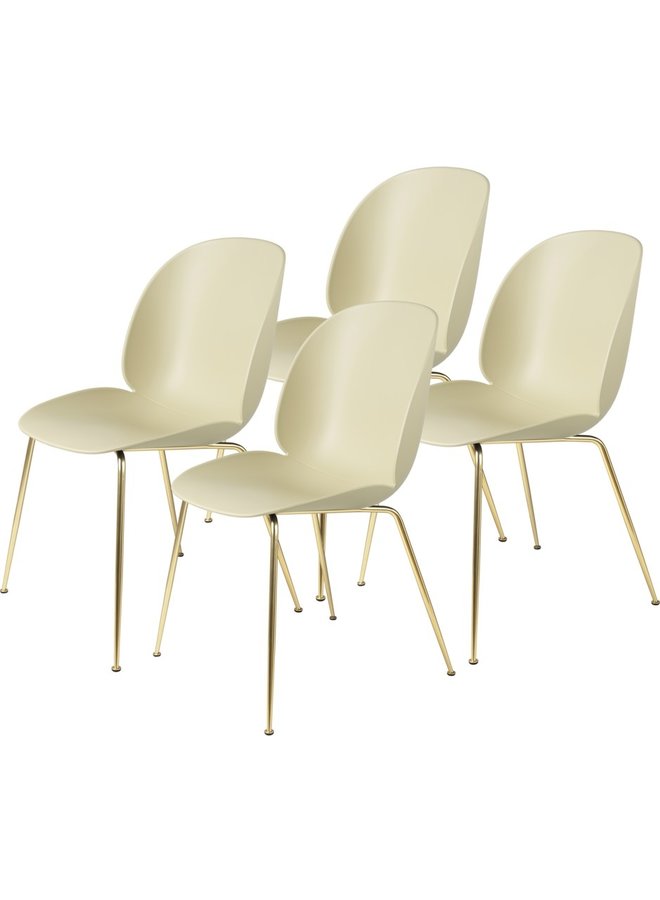 Beetle Dining Chair | Un-Upholstered Pastel Green & Brass Semi Matt Base, Set van 4