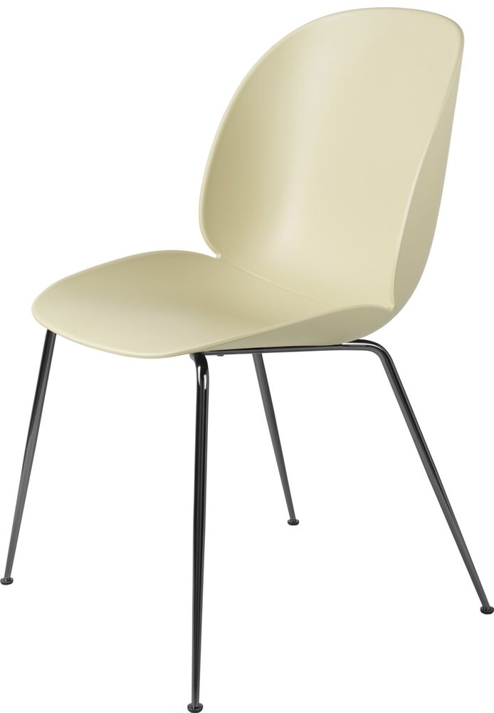 Gubi Silla de comedor escarabajo | Base cromada verde pastel y negro sin tapizar Gubi Silla de comedor escarabajo | Base cromada verde pastel y negro sin tapizar