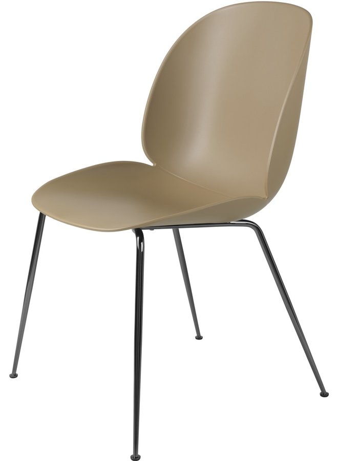 Beetle Dining Chair | Un-Upholstered Pebble Brown & Black Chrome Base