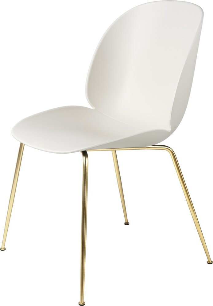 Gubi Beetle Dining Chair | Un-Upholstered Alabaster White & Brass Semi Matt Base Gubi Beetle Dining Chair | Un-Upholstered Alabaster White & Brass Semi Matt Base