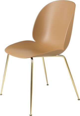 Gubi Beetle Dining Chair | Un-Upholstered Amber Brown & Brass Semi Matt Base Gubi Beetle Dining Chair | Un-Upholstered Amber Brown & Brass Semi Matt Base