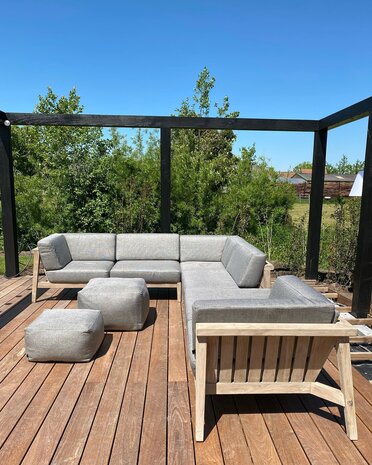 GOMMAIRE Outdoor | Organic Living Ottomane Kopenhagen | Teakholz Naturgrau