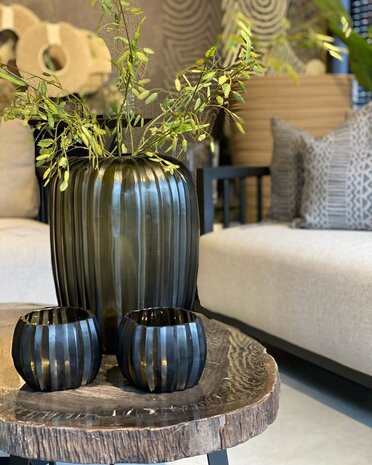 Guaxs Tea light holder Manakara | Indigo / Smoke grey Guaxs Tea light holder Manakara | Indigo / Smoke grey