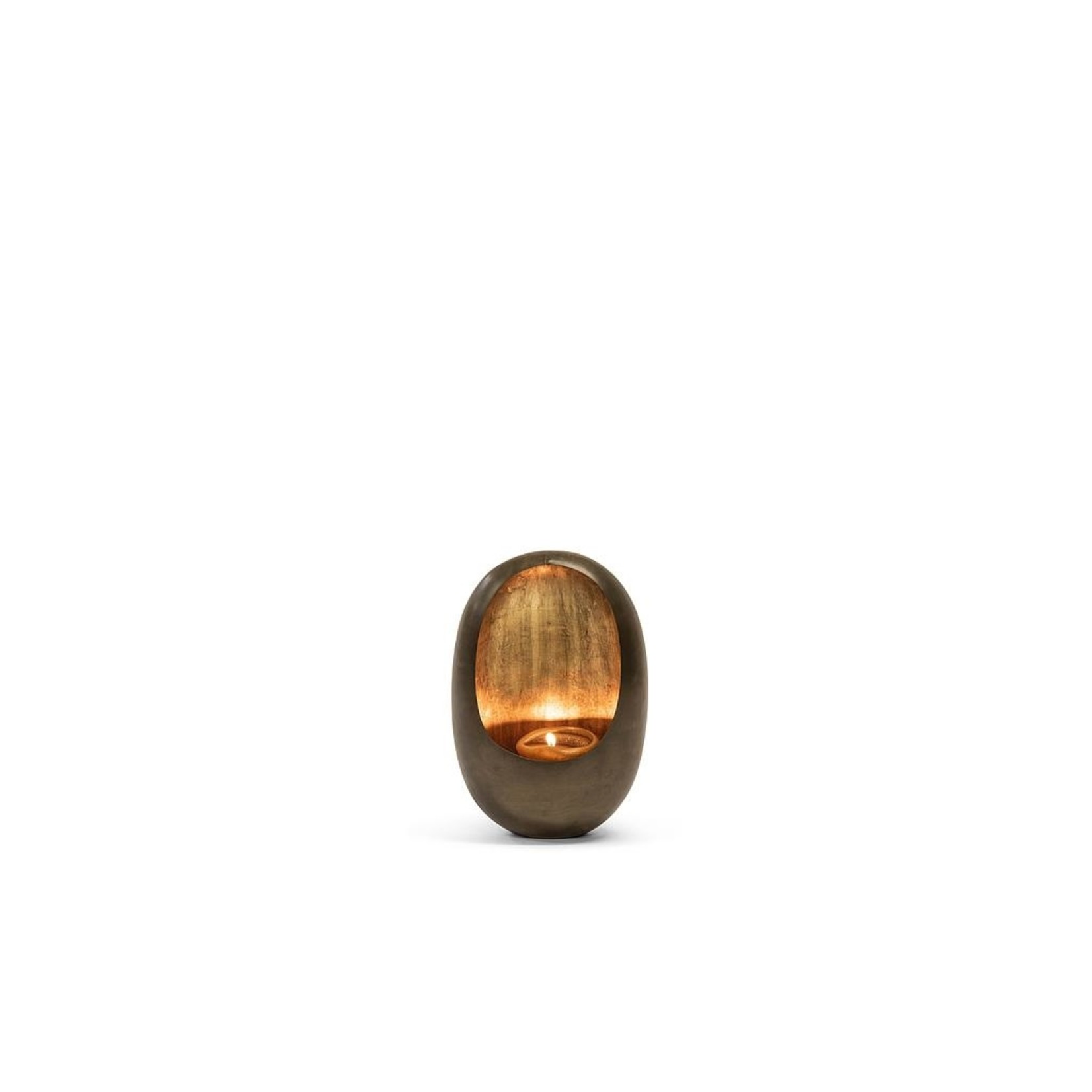 Standing Egg Lantern M | Antique Zinc Outside, Antique Gold Leafing Inside