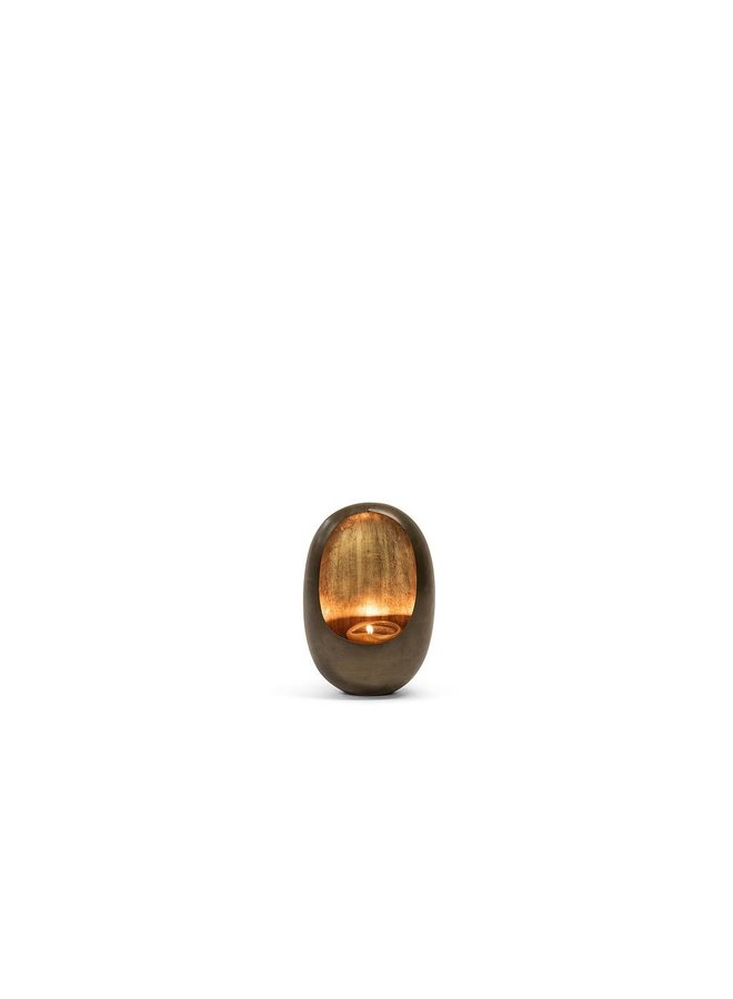 Original Standing Egg Windlight M | Außen Antik-Zink, innen Antik-Blattgold