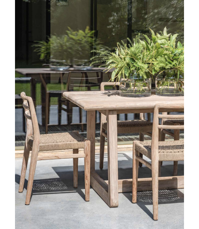 GOMMAIRE Outdoor Meubels | Organic Living Silla Jared | Teca gris natural / Mimbre sintético color verde antiguo
