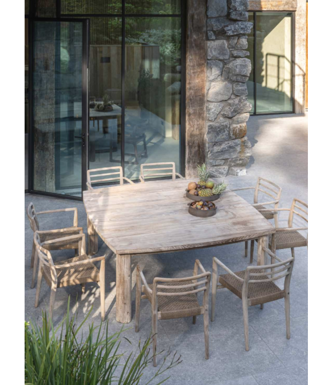 GOMMAIRE Outdoor Meubels | Organic Living Stackable Armchair Jared | Teak Natural Grey / PE Wicker Antique Weed