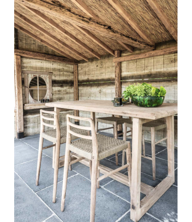 GOMMAIRE Outdoor Meubels | Organic Living Barhocker Jared | Teakholz Naturgrau / PE-Geflecht Antikgrün