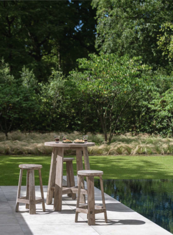 GOMMAIRE Outdoor | Organic Living Round Bar Table Alex | Teak Natural Grey