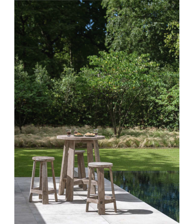 GOMMAIRE Outdoor Meubels | Organic Living Mesa de bar redonda Alex | Teca gris natural