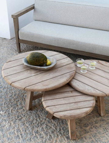 GOMMAIRE Outdoor | Organic Living Mesa de centro Anton, juego de 3 | Teca reciclada, gris natural