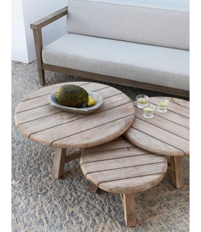 GOMMAIRE Outdoor Meubels | Organic Living Mesa de centro Anton, juego de 3 | Teca reciclada, gris natural