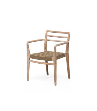 GOMMAIRE Outdoor Meubels | Organic Living Stackable Armchair Jared | Teak Natural Grey / PE Wicker Antique Weed