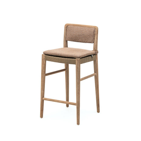 GOMMAIRE Outdoor | Organic Living Sgabello da bar Jared | Teak Grigio Naturale / Vimini PE Antique Weed