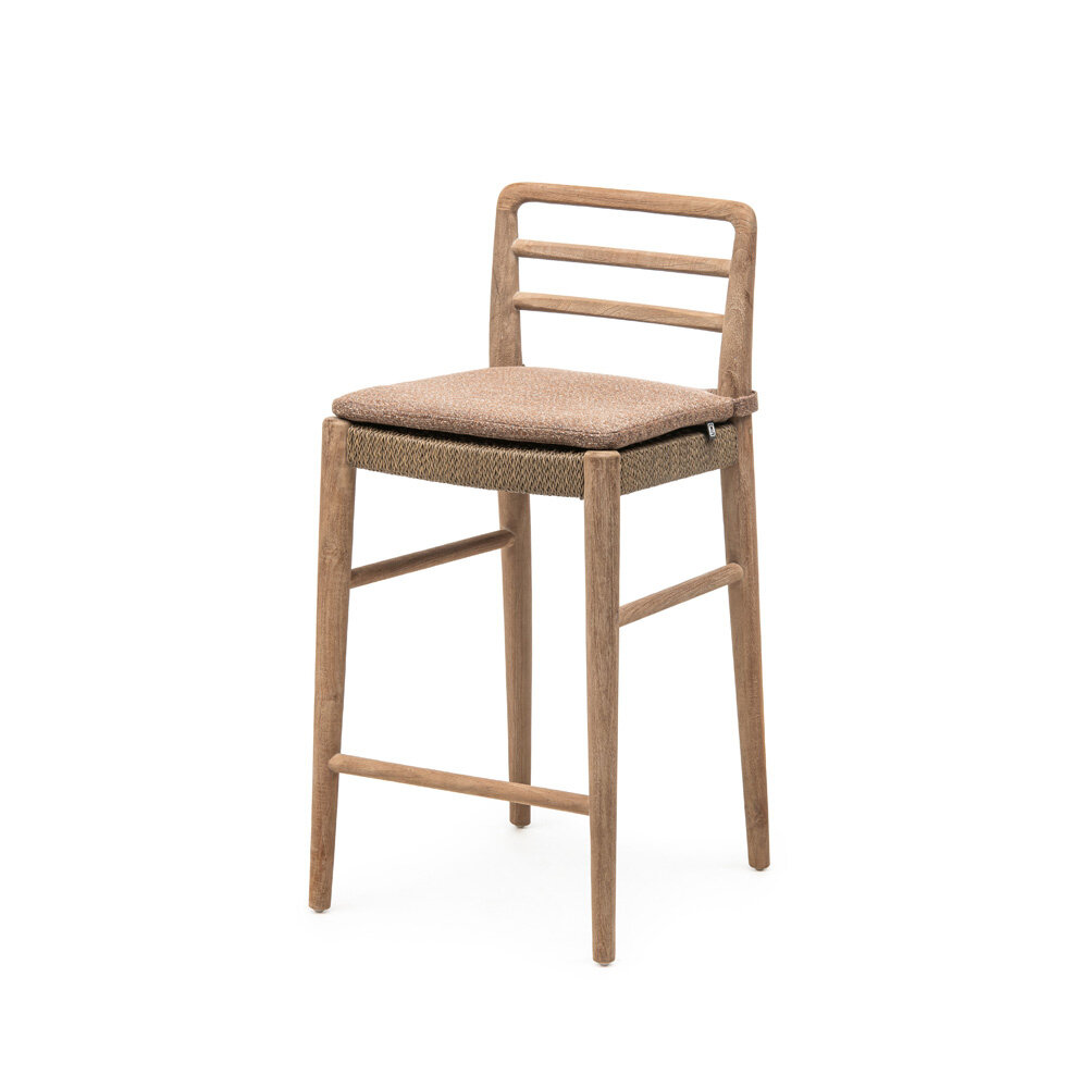 GOMMAIRE Outdoor | Organic Living Barhocker Jared | Teakholz Naturgrau / PE-Geflecht Antikgrün