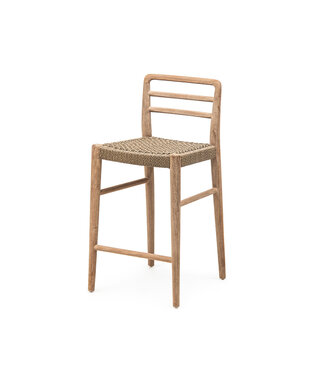 GOMMAIRE Outdoor Meubels | Organic Living Silla de bar Jared | Teca gris natural / Mimbre sintético color verde hierba antiguo