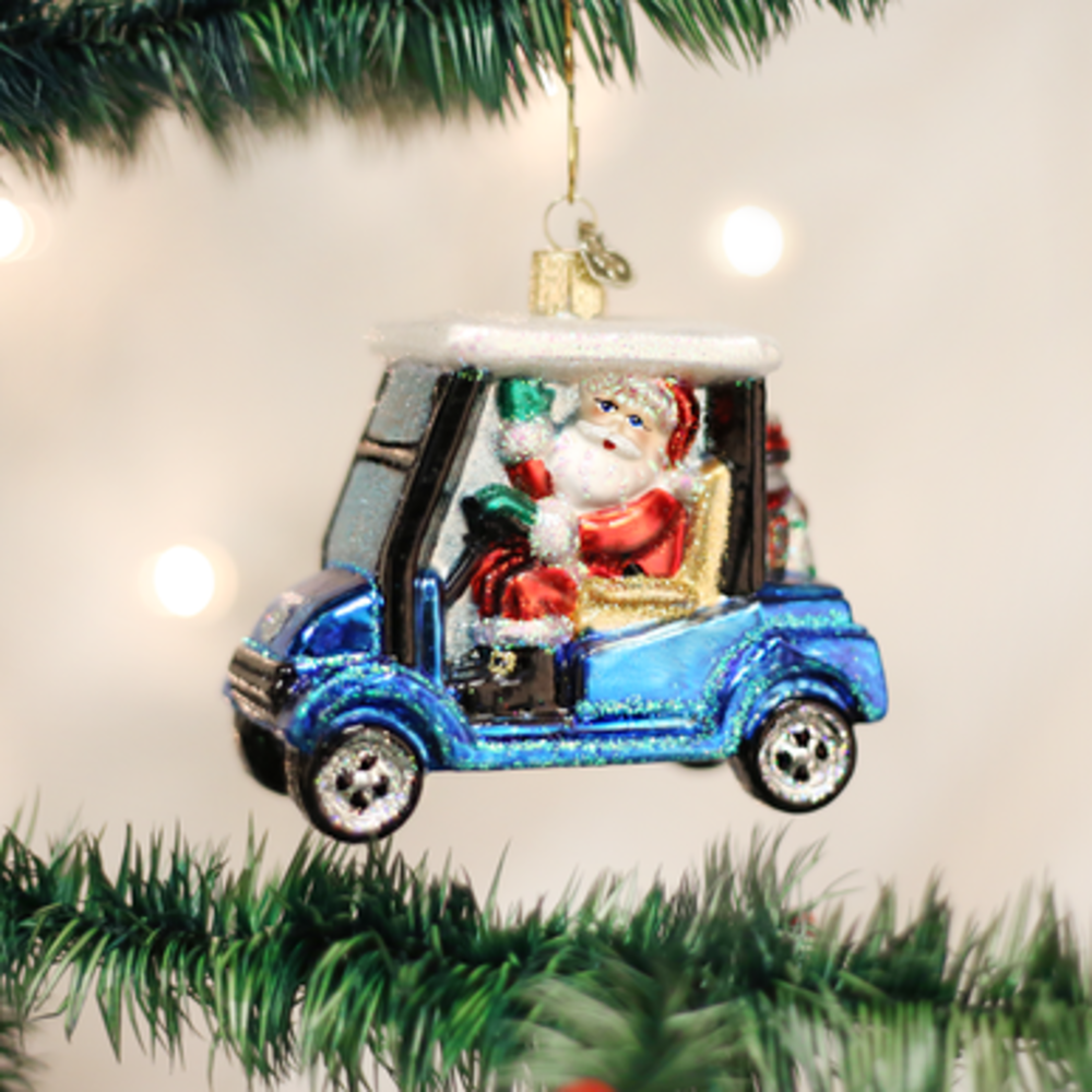 Old World Christmas Carro de golf Papá Noel | Decoración navideña Old World Christmas Carro de golf Papá Noel | Decoración navideña