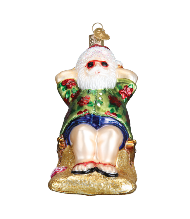 Old World Christmas Papá Noel tomando el sol | Decoración navideña