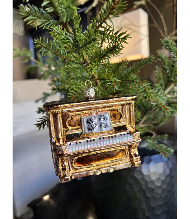 Old World Christmas Piano vertical marrón | Decoración navideña