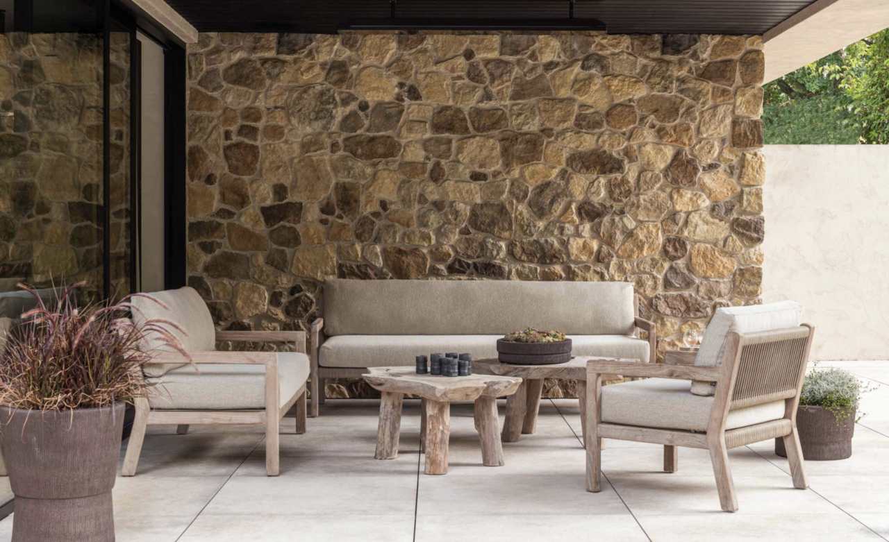 GOMMAIRE Outdoor | Organic Living Canapé 3 places Mario | Teck gris naturel / Corde