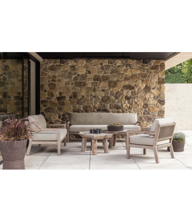 GOMMAIRE Outdoor Meubels | Organic Living 3-Sitzer Mario | Teakholz Naturgrau / Seil