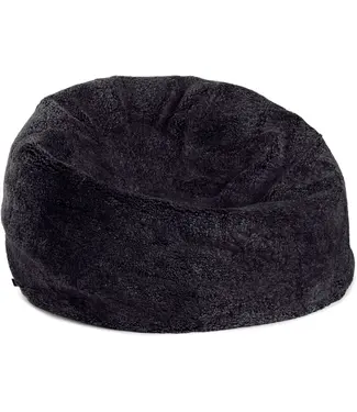 Natures Collection Pouf in pelle di pecora | Lana corta neozelandese nera 73x74