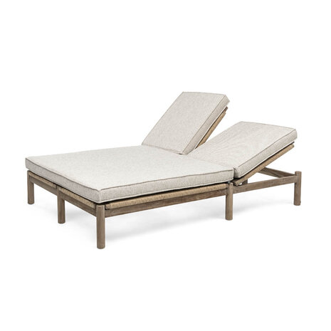 GOMMAIRE Outdoor | Organic Living Double Sunlounger Mieke incl. Wheels | Teak Natural Grey & PE Wicker Sand