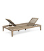 GOMMAIRE Outdoor Meubels | Organic Living Tumbona doble Lisa con ruedas | Teca gris natural / Mimbre sintético color verde hierba antiguo