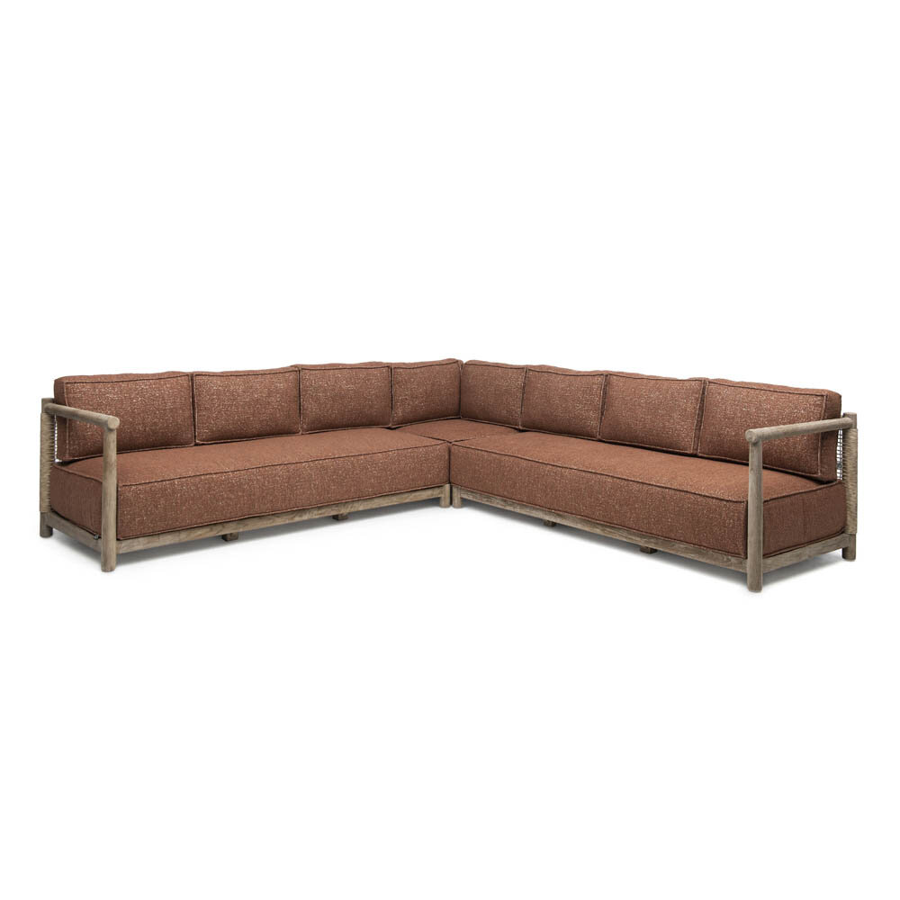 GOMMAIRE Outdoor | Organic Living Sofa L Shape Mieke | Teak Natural Gray / PE Wicker Sand