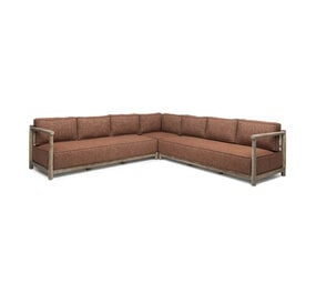 GOMMAIRE Outdoor Meubels | Organic Living Sofa L Shape Mieke | Teak Natural Grey / PE Wicker Sand