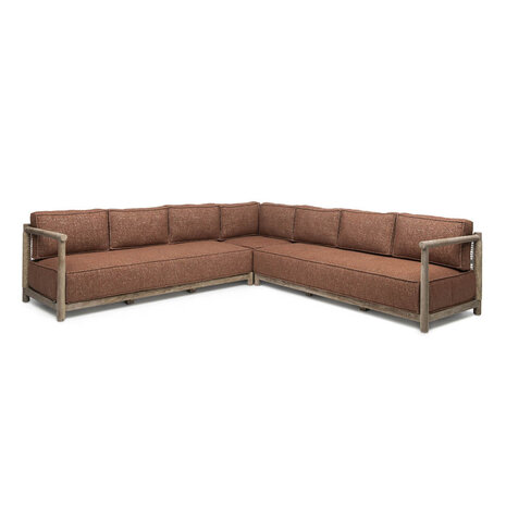 GOMMAIRE Outdoor Meubels | Organic Living Divano a forma di L Mieke | Teak Naturale Grigio / PE Vimini Sabbia