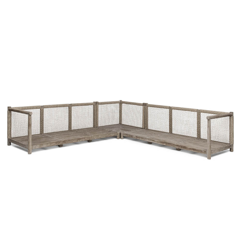 GOMMAIRE Outdoor | Organic Living Sofa L Shape Mieke | Teak Natural Gray / PE Wicker Sand
