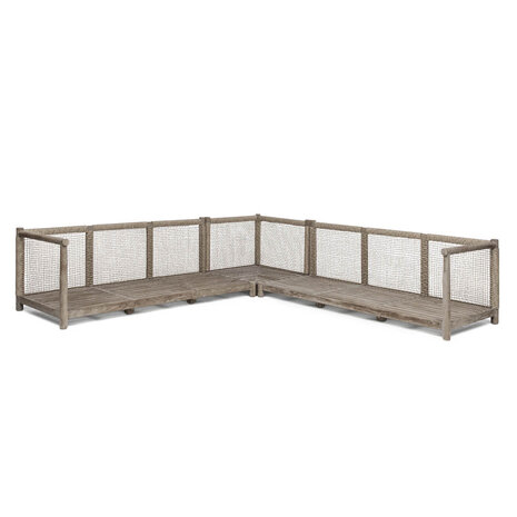 GOMMAIRE Outdoor | Organic Living Sofa L Shape Mieke | Teak Natural Gray / PE Wicker Sand