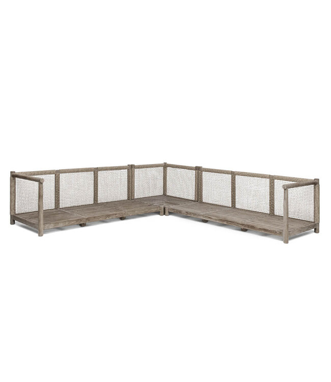 GOMMAIRE Outdoor Meubels | Organic Living Divano a forma di L Mieke | Teak Naturale Grigio / PE Vimini Sabbia