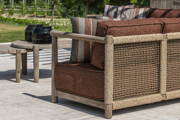 GOMMAIRE Outdoor | Organic Living Sofa L-Form Mieke | Teak naturgrau / PE-Wickersand