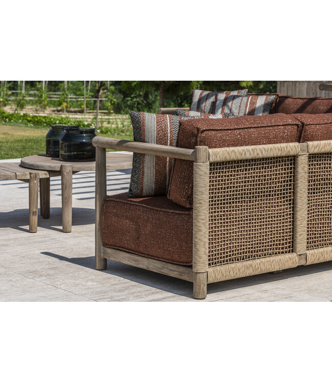 GOMMAIRE Outdoor Meubels | Organic Living Sofá en L Mieke | Teca Gris Natural / PE Mimbre Arena