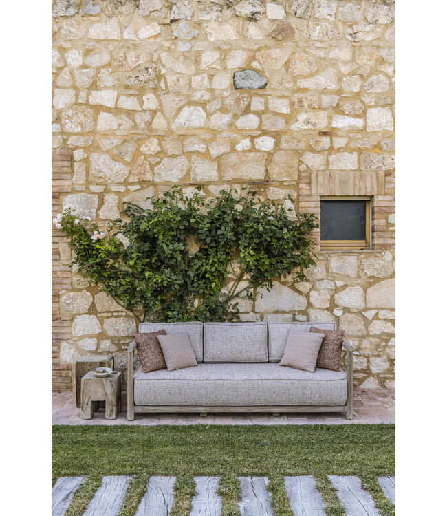 GOMMAIRE Outdoor Meubels | Organic Living Canapé 2,5 places Mieke | Teck gris naturel / Résine tressée sable