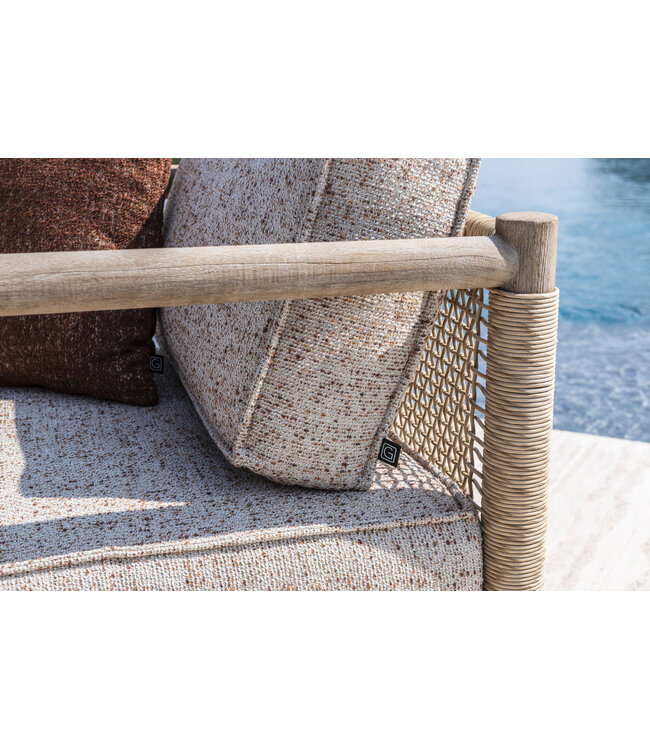 GOMMAIRE Outdoor Meubels | Organic Living Sofá Mieke de 1 plaza | Teca gris natural / Mimbre sintético color arena