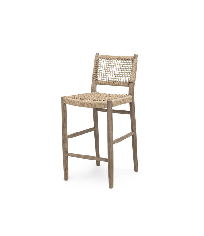 GOMMAIRE Outdoor Meubels | Organic Living Barhocker Mieke | Teak Naturgrau / PE-Geflecht Sand