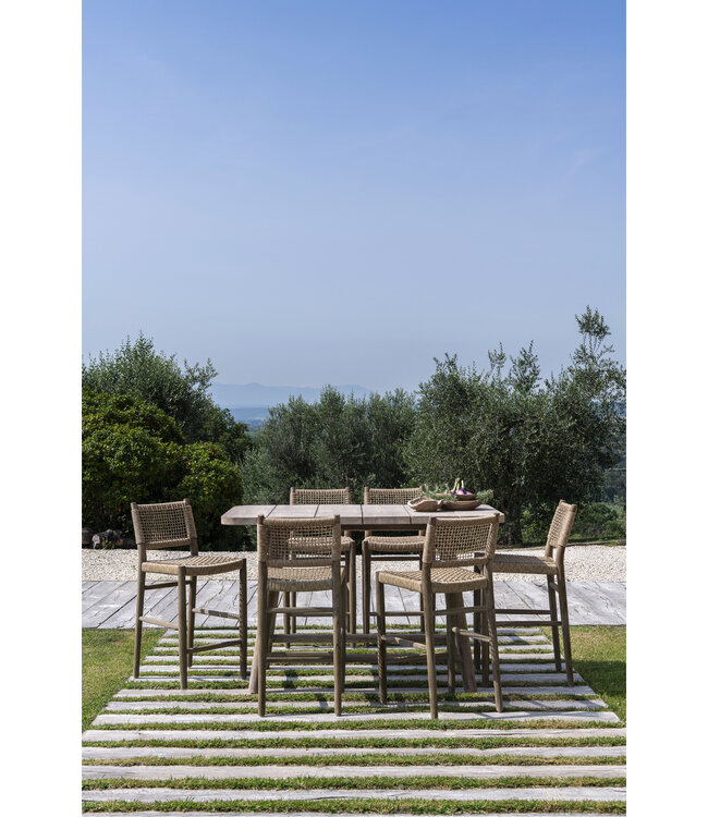 GOMMAIRE Outdoor Meubels | Organic Living Barhocker Mieke | Teak Naturgrau / PE-Geflecht Sand