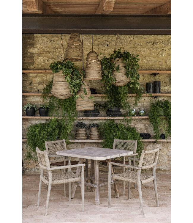 GOMMAIRE Outdoor Meubels | Organic Living Stackable Armchair Mieke | Teak Natural Grey / PE Wicker Sand