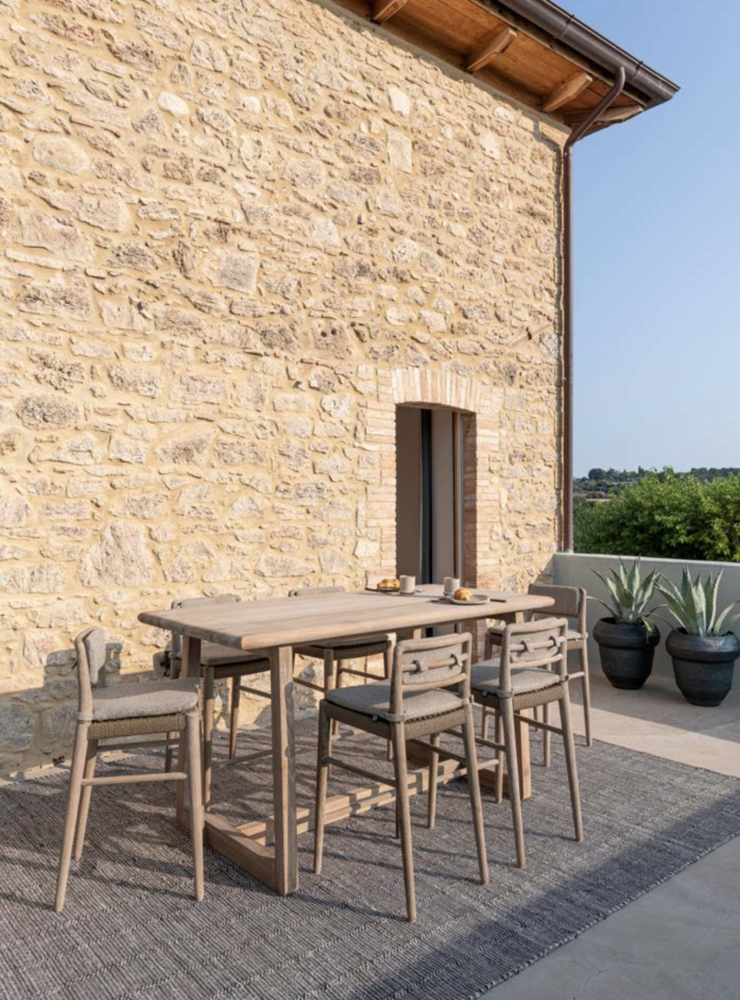 GOMMAIRE - Organic Living - Design Furniture Bar Chair Jared | Teak Natural Gray / PE Wicker Antique Weed GOMMAIRE - Organic Living - Design Furniture Bar Chair Jared | Teak Natural Gray / PE Wicker Antique Weed