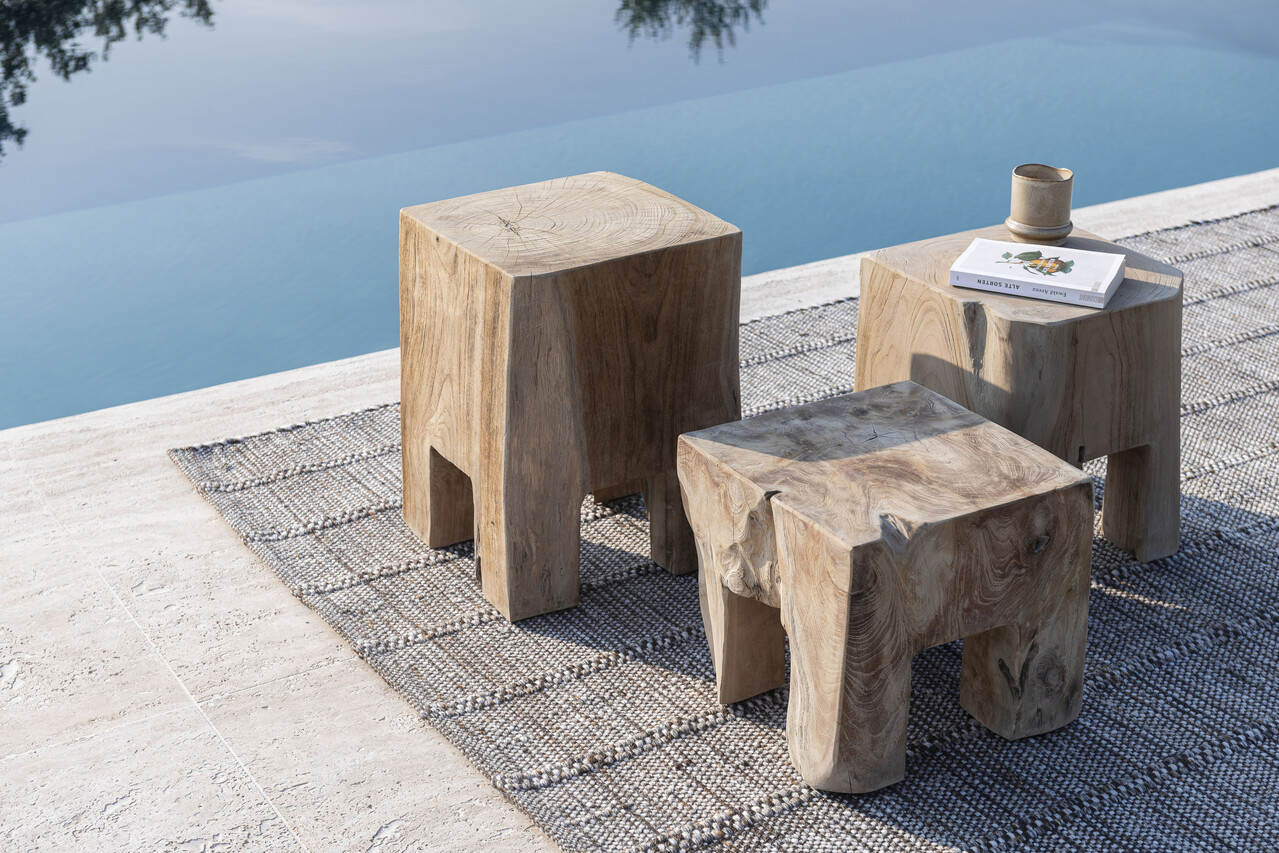 GOMMAIRE Outdoor | Organic Living Mesita auxiliar Doblo | Raíz de teca gris natural