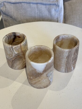 Alabaster Windlichten set van 3 - Bruin Alabaster Windlichten set van 3 - Bruin