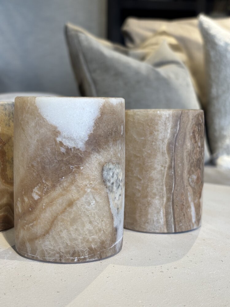 Alabaster Windlights set of 3 - Brown Alabaster Windlights set of 3 - Brown