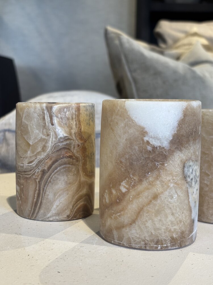 Alabaster Windlights set of 3 - Brown Alabaster Windlights set of 3 - Brown