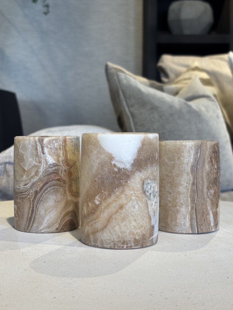 Alabaster Windlights set of 3 - Brown Alabaster Windlights set of 3 - Brown